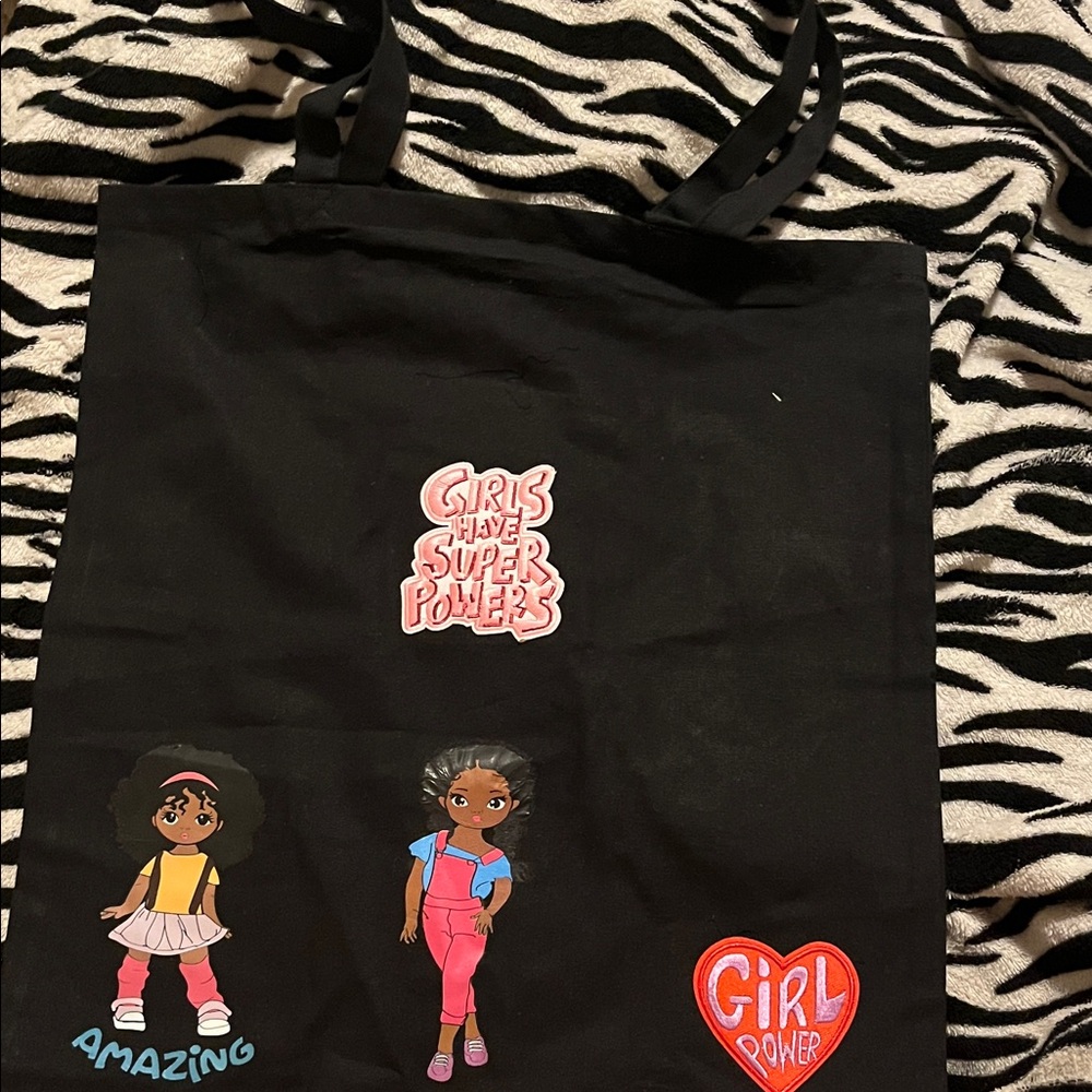 Black Tote Bag with Empowering Graphics